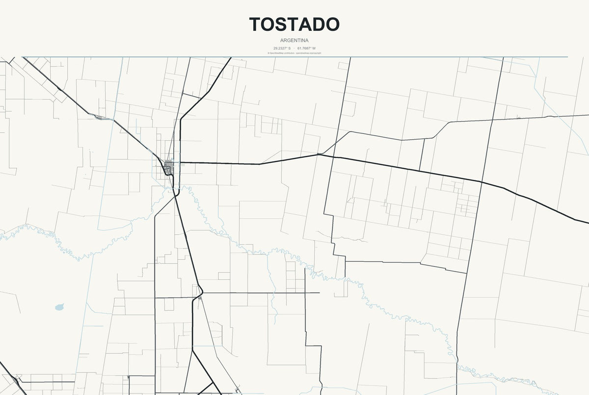 Tostado, Argentina City Map Aluminum Sign in Headline Atlas style