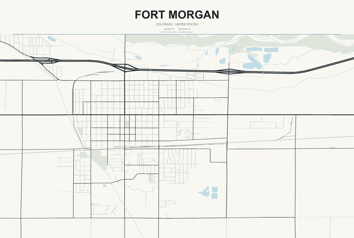 Fort Morgan, Colorado City Map Aluminum Sign in Headline Atlas style