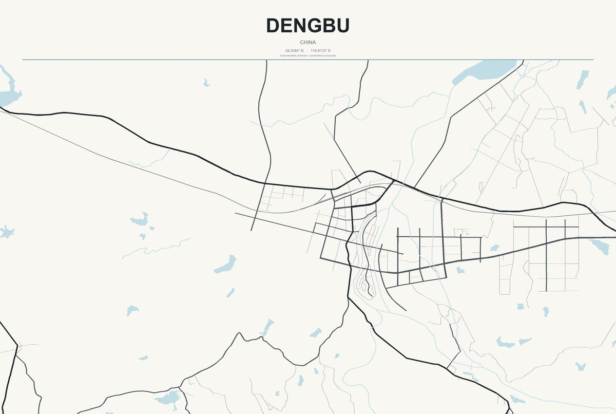 Dengbu, China City Map Aluminum Sign in Headline Atlas style