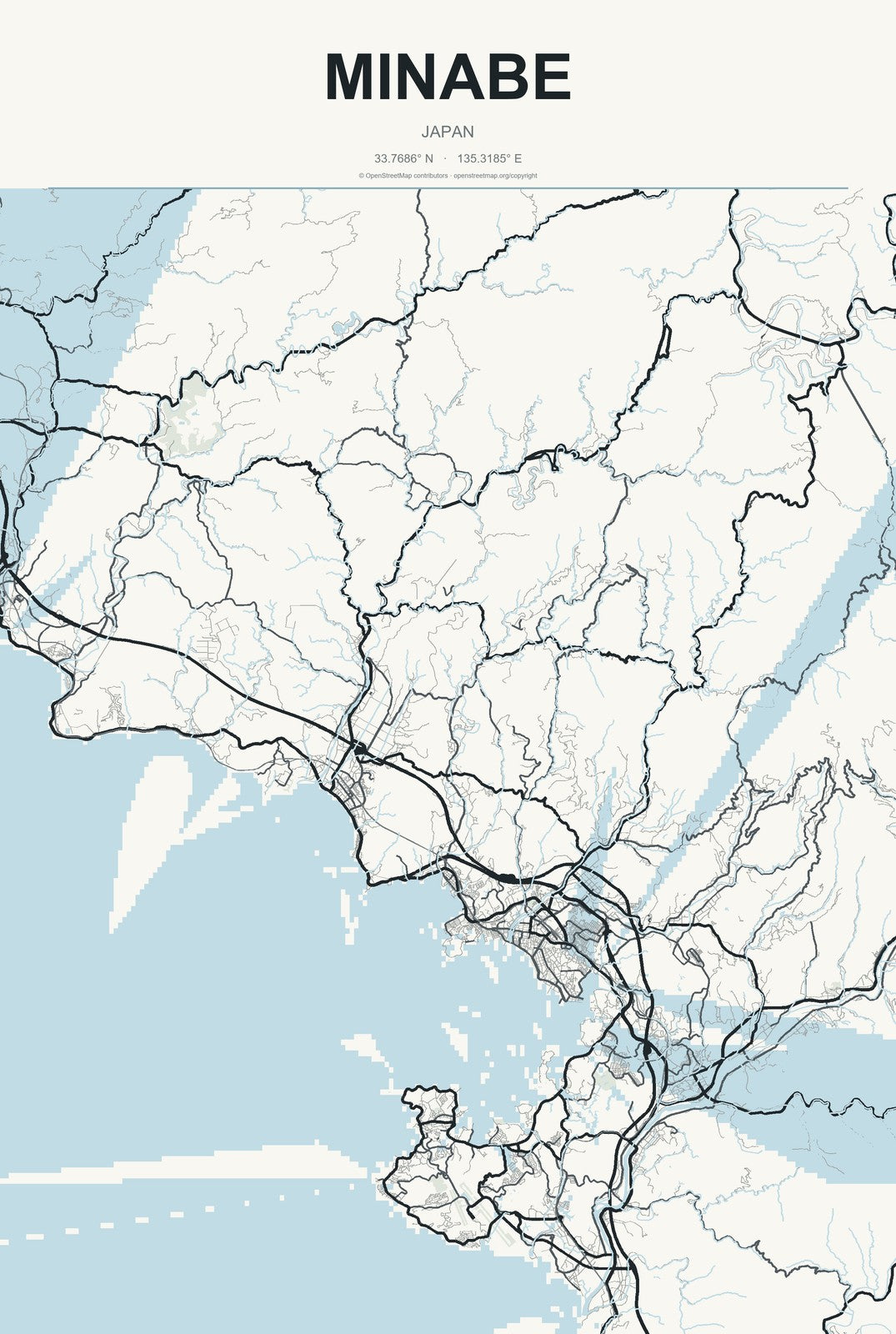 Minabe, Japan City Map Aluminum Sign in Headline Atlas style