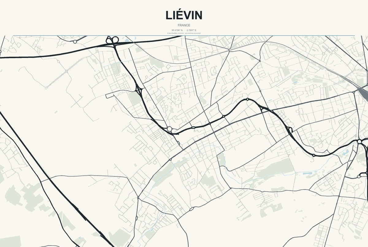 Liévin, France City Map Aluminum Sign in Headline Atlas style