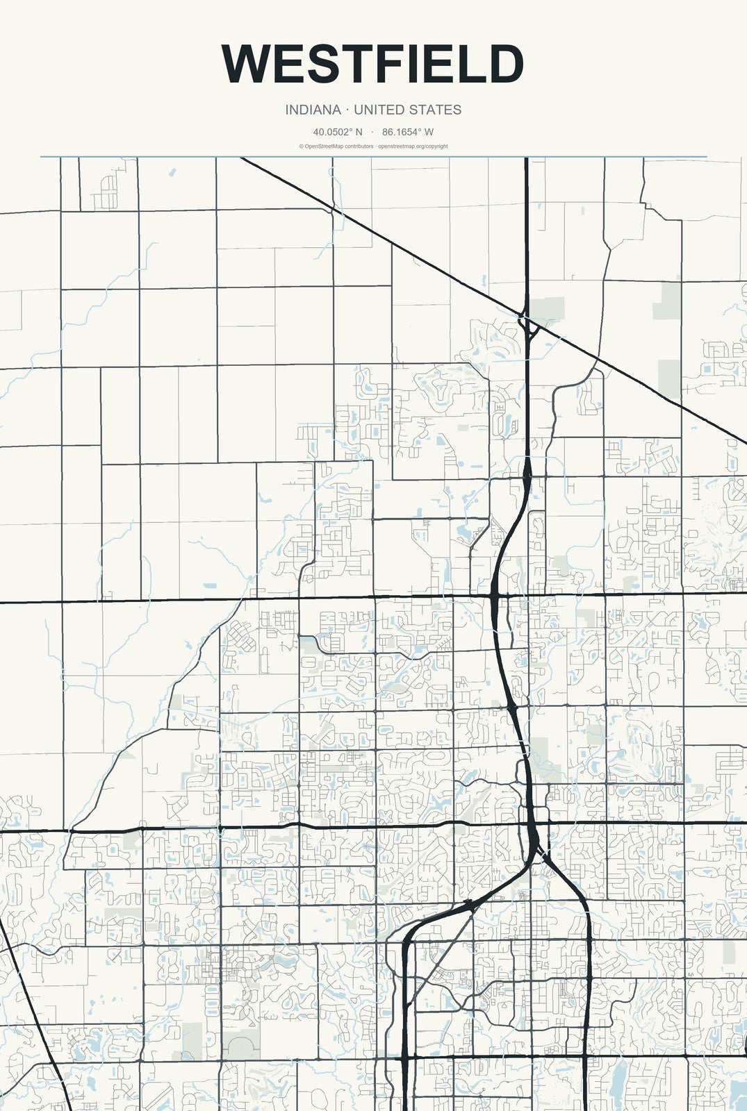 Westfield, Indiana City Map Aluminum Sign in Headline Atlas style