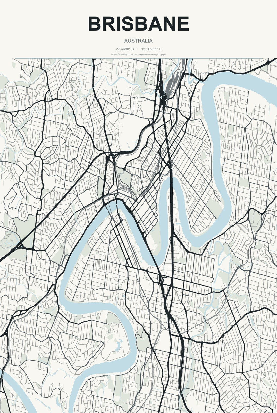 Brisbane, Australia City Map Aluminum Sign in Headline Atlas style
