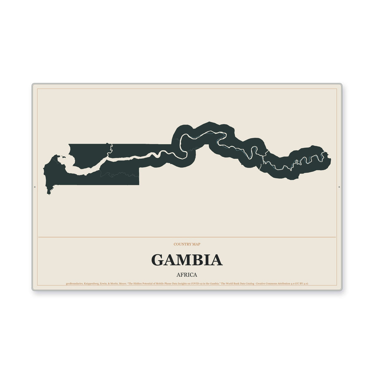 Gambia Country Map Aluminum Sign in Headline Atlas style
