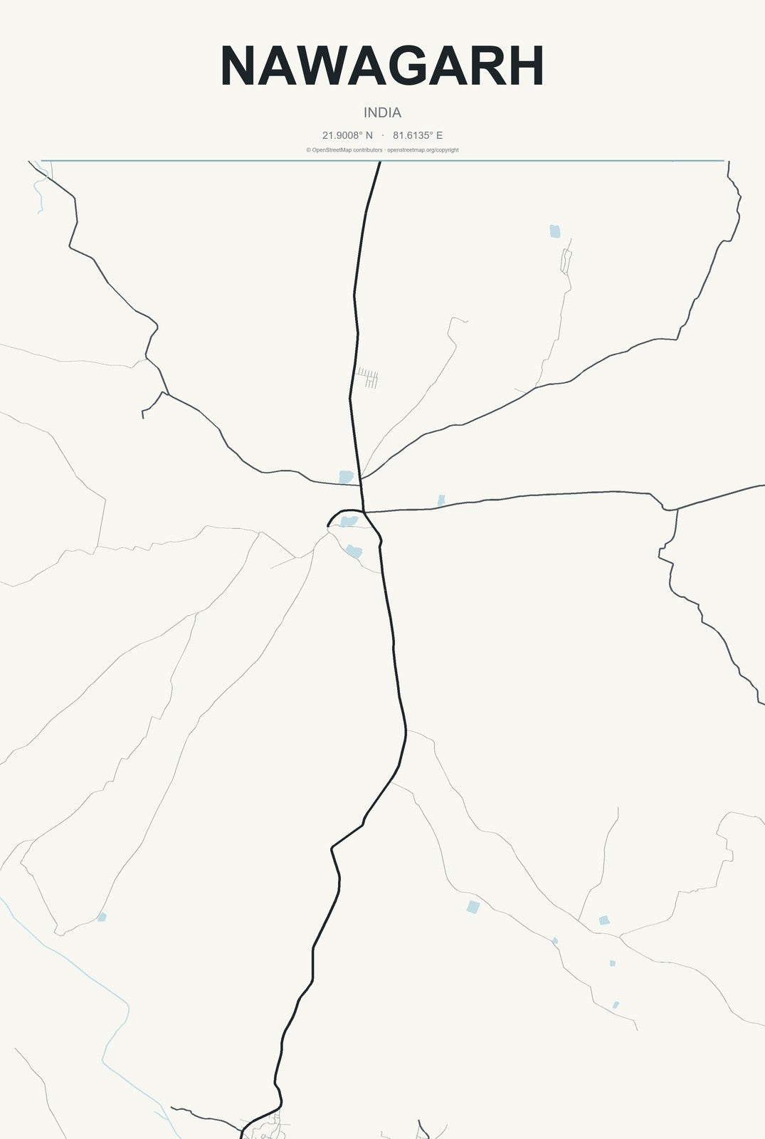 Nawagarh, India City Map Aluminum Sign in Headline Atlas style
