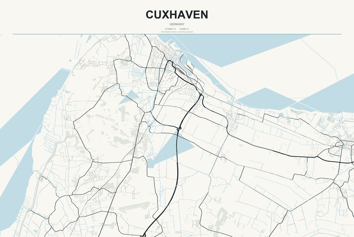 Cuxhaven, Germany City Map Aluminum Sign in Headline Atlas style