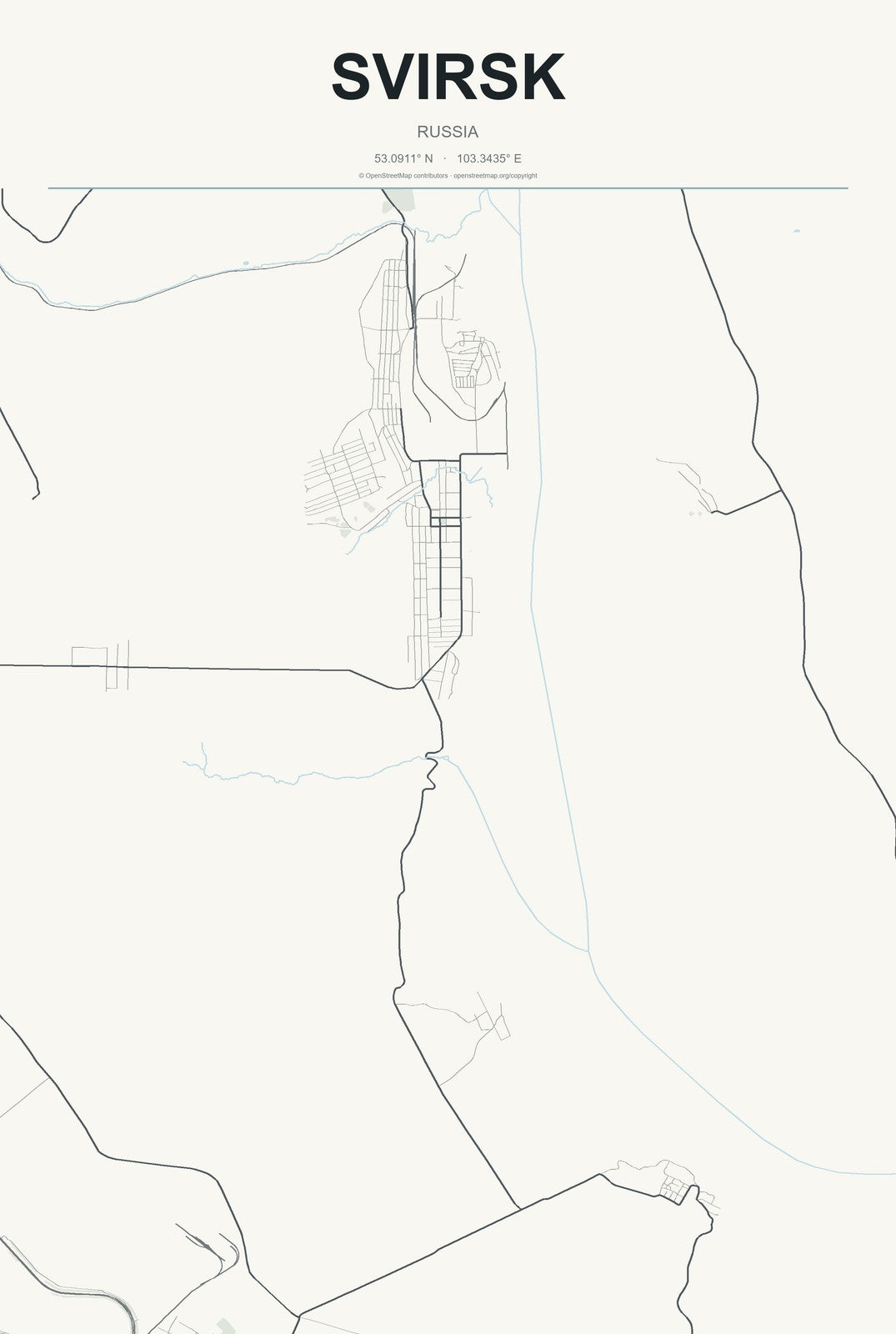 Svirsk, Russia City Map Aluminum Sign in Headline Atlas style
