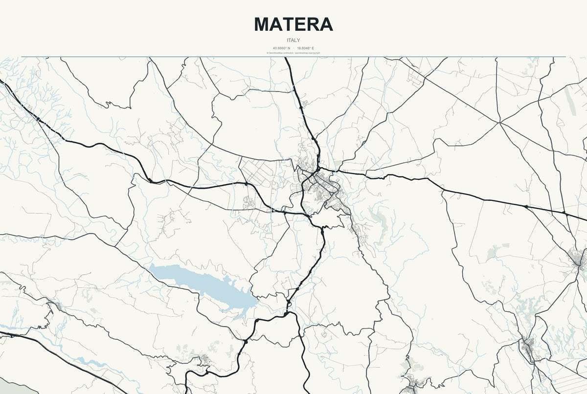 Matera, Italy City Map Aluminum Sign in Headline Atlas style