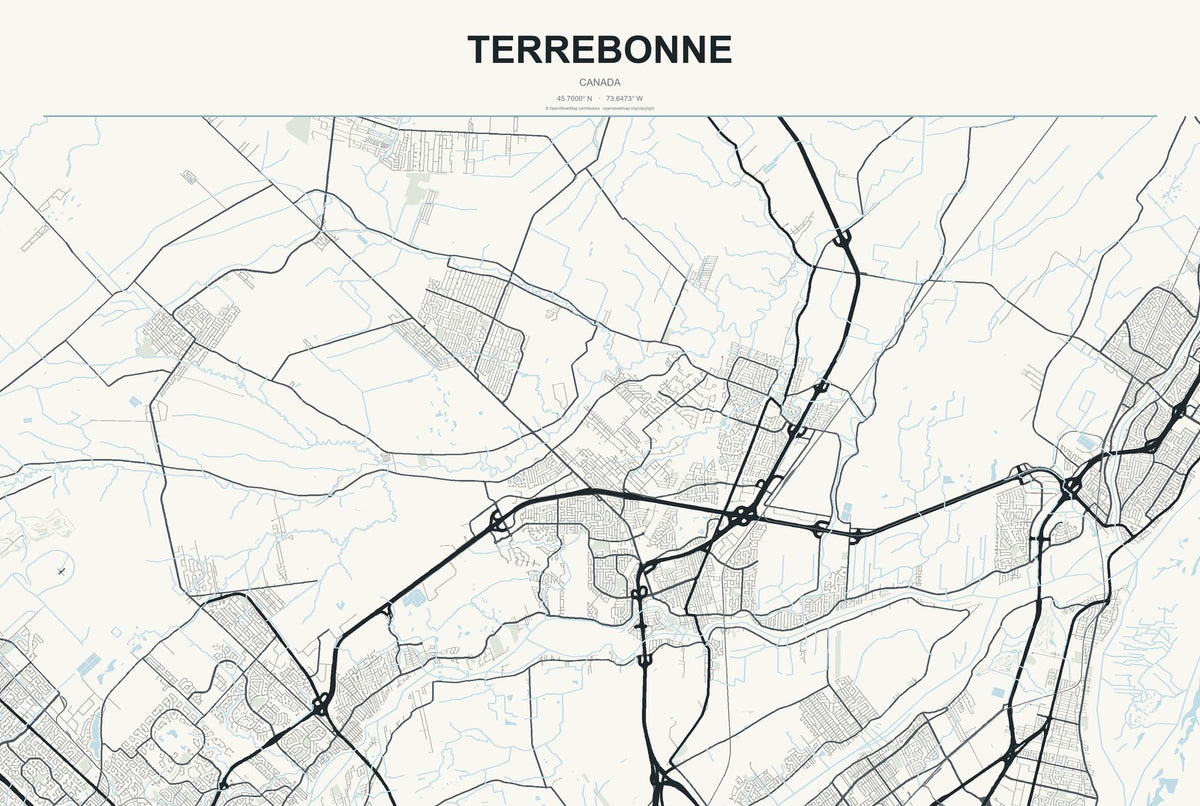 Terrebonne, Canada City Map Aluminum Sign in Headline Atlas style