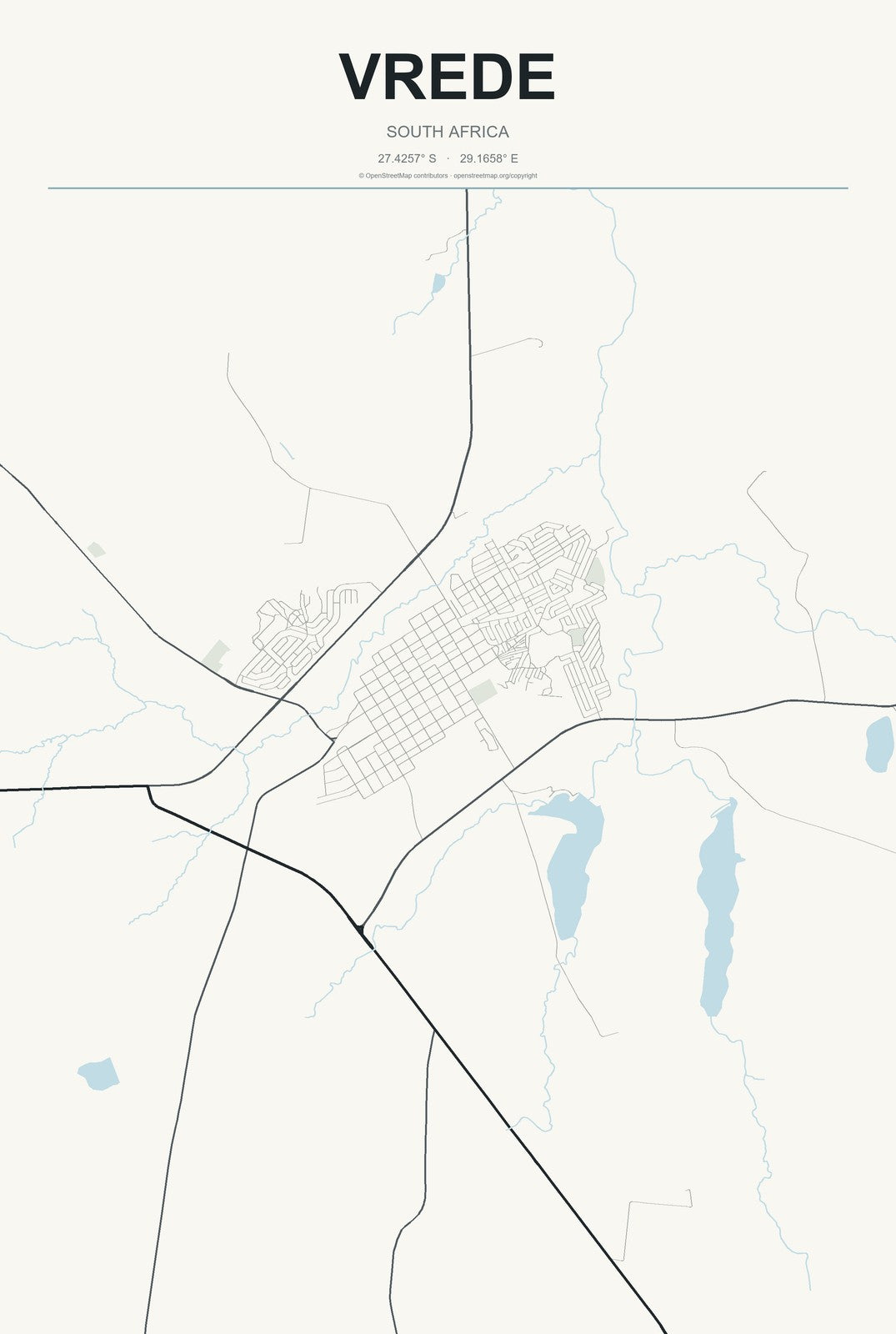 Vrede, South Africa City Map Aluminum Sign in Headline Atlas style