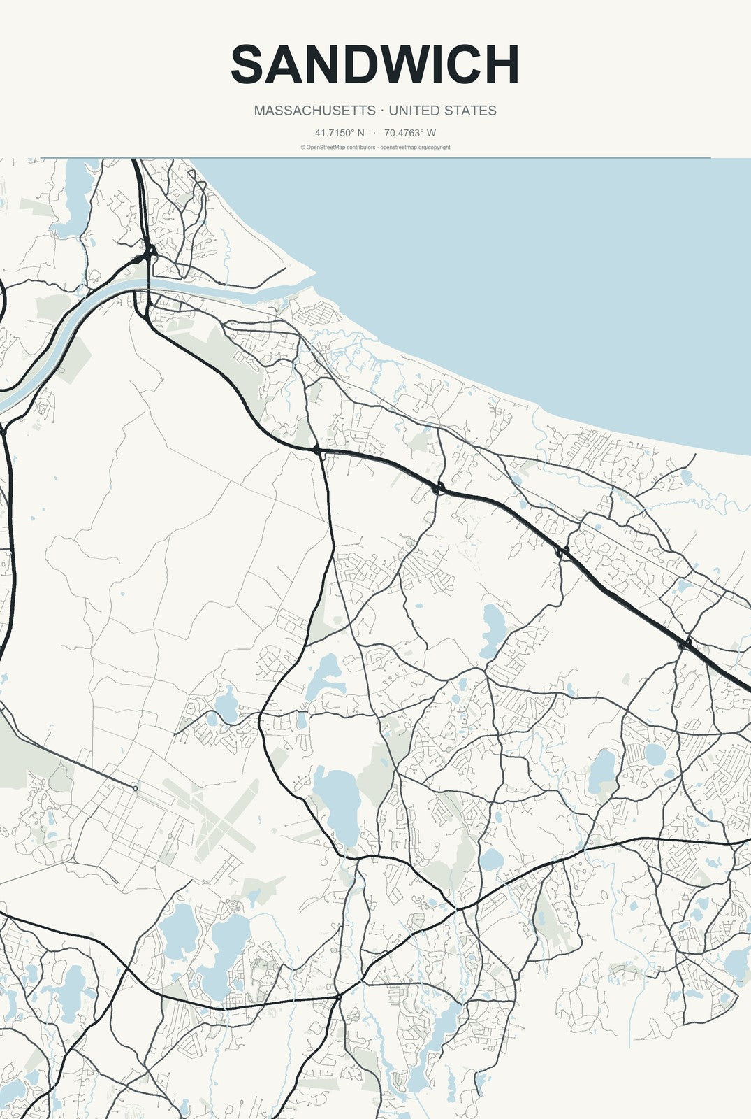 Sandwich, Massachusetts City Map Aluminum Sign in Headline Atlas style