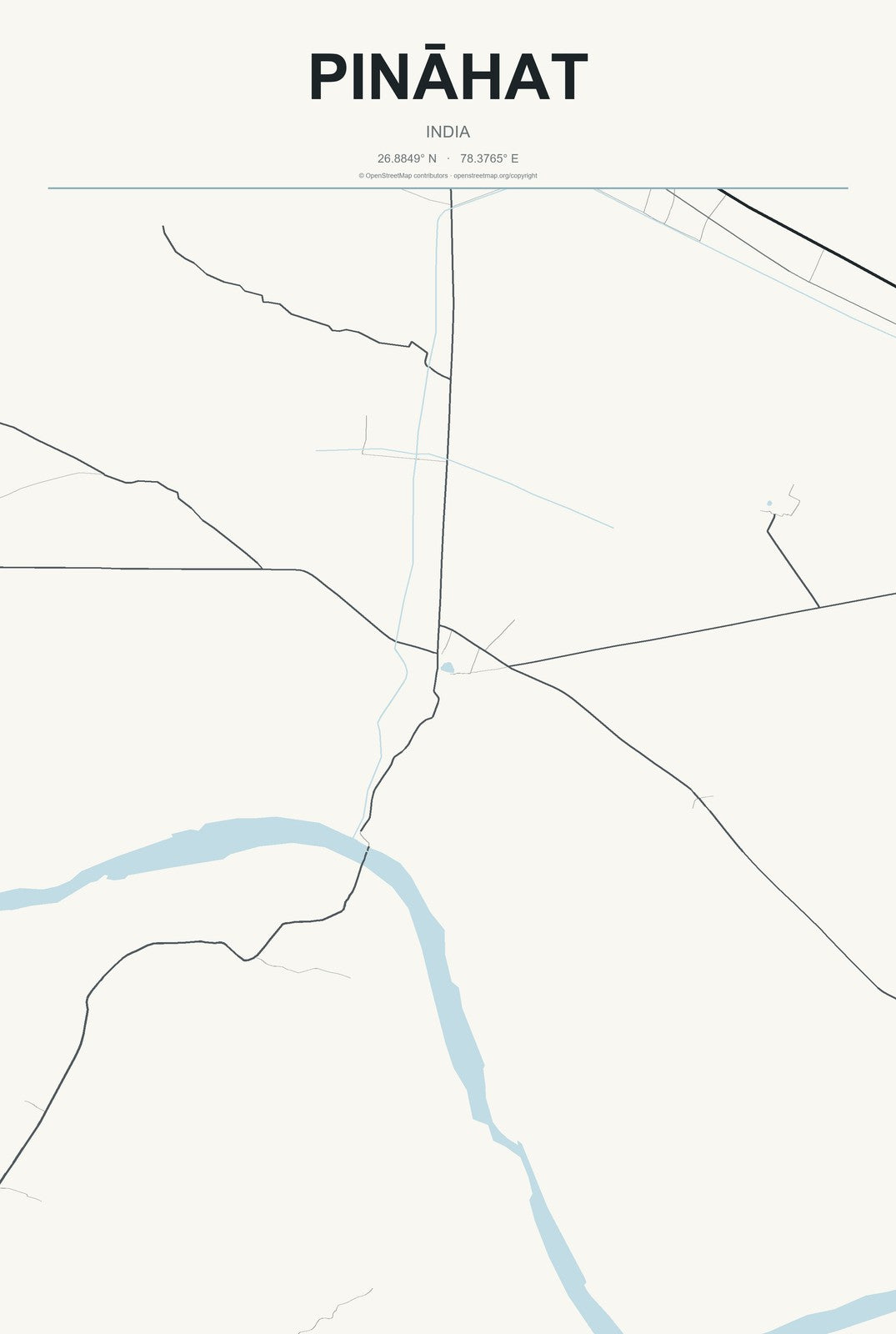 Pināhat, India City Map Aluminum Sign in Headline Atlas style