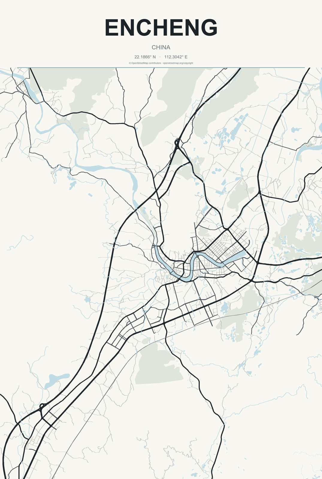 Encheng, China City Map Aluminum Sign in Headline Atlas style