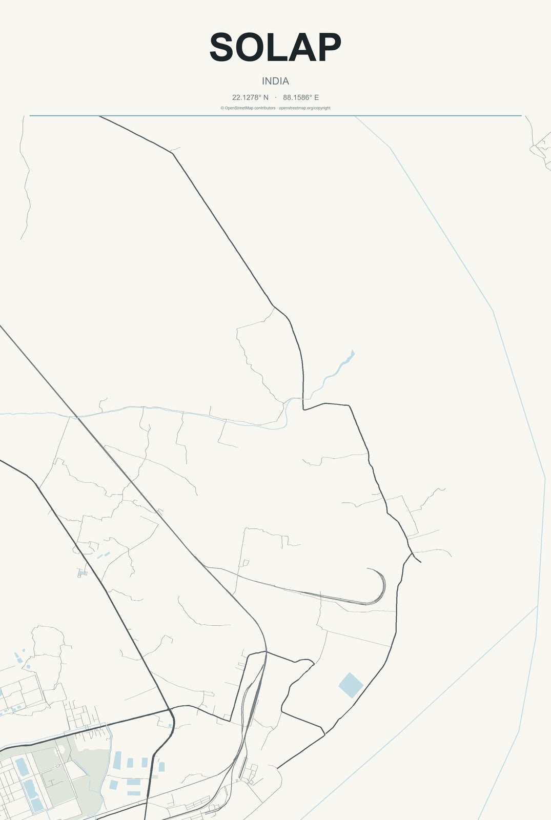 Solap, India City Map Aluminum Sign in Headline Atlas style