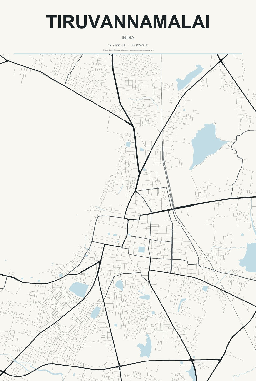 Tiruvannamalai, India City Map Aluminum Sign in Headline Atlas style