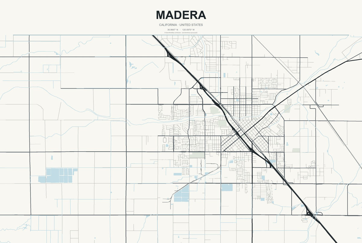 Madera, California City Map Aluminum Sign in Headline Atlas style