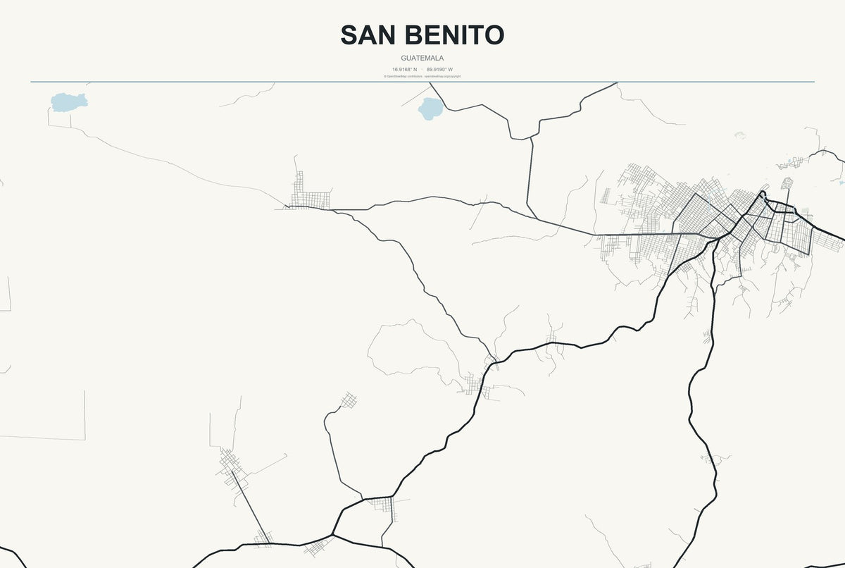 San Benito, Guatemala City Map Aluminum Sign in Headline Atlas style