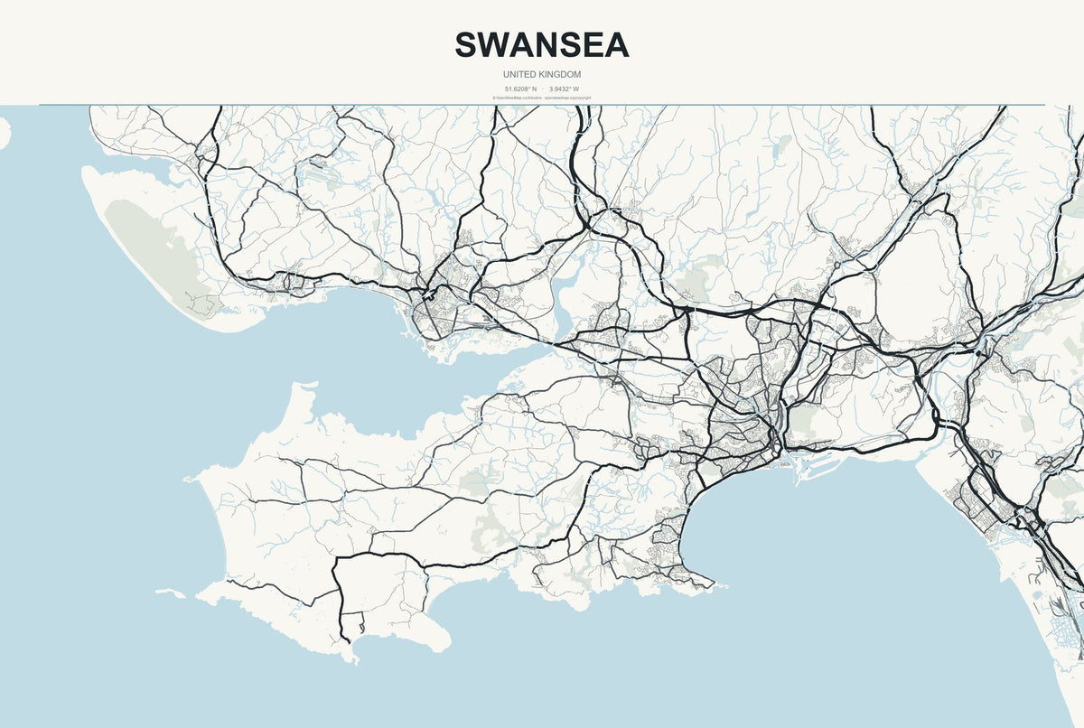 Swansea, United Kingdom City Map Aluminum Sign in Headline Atlas style