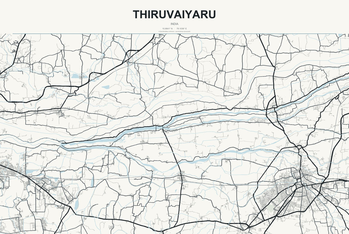 Thiruvaiyaru, India City Map Aluminum Sign in Headline Atlas style