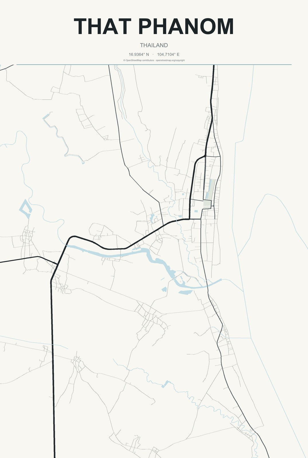 That Phanom, Thailand City Map Aluminum Sign in Headline Atlas style