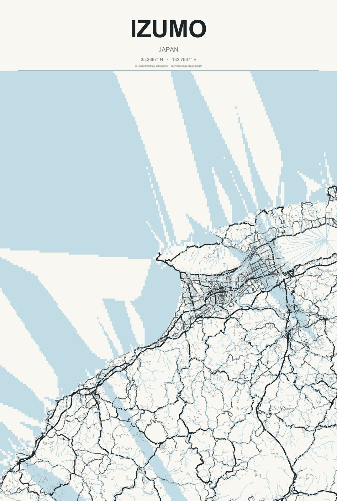 Izumo, Japan City Map Aluminum Sign in Headline Atlas style