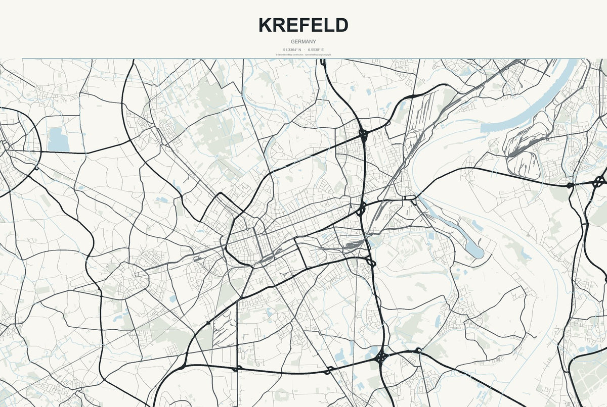 Krefeld, Germany City Map Aluminum Sign in Headline Atlas style