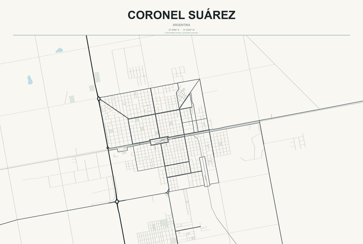 Coronel Suárez, Argentina City Map Aluminum Sign in Headline Atlas style