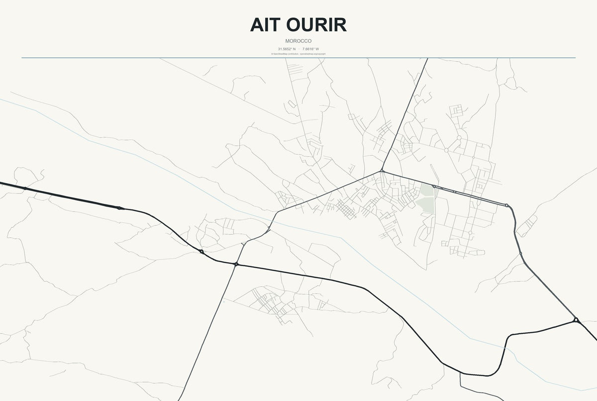 Ait Ourir, Morocco City Map Aluminum Sign in Headline Atlas style