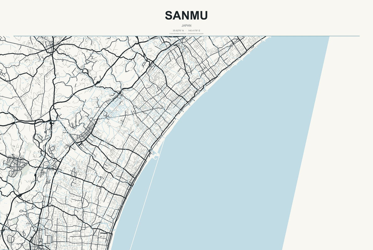 Sanmu, Japan City Map Aluminum Sign in Headline Atlas style