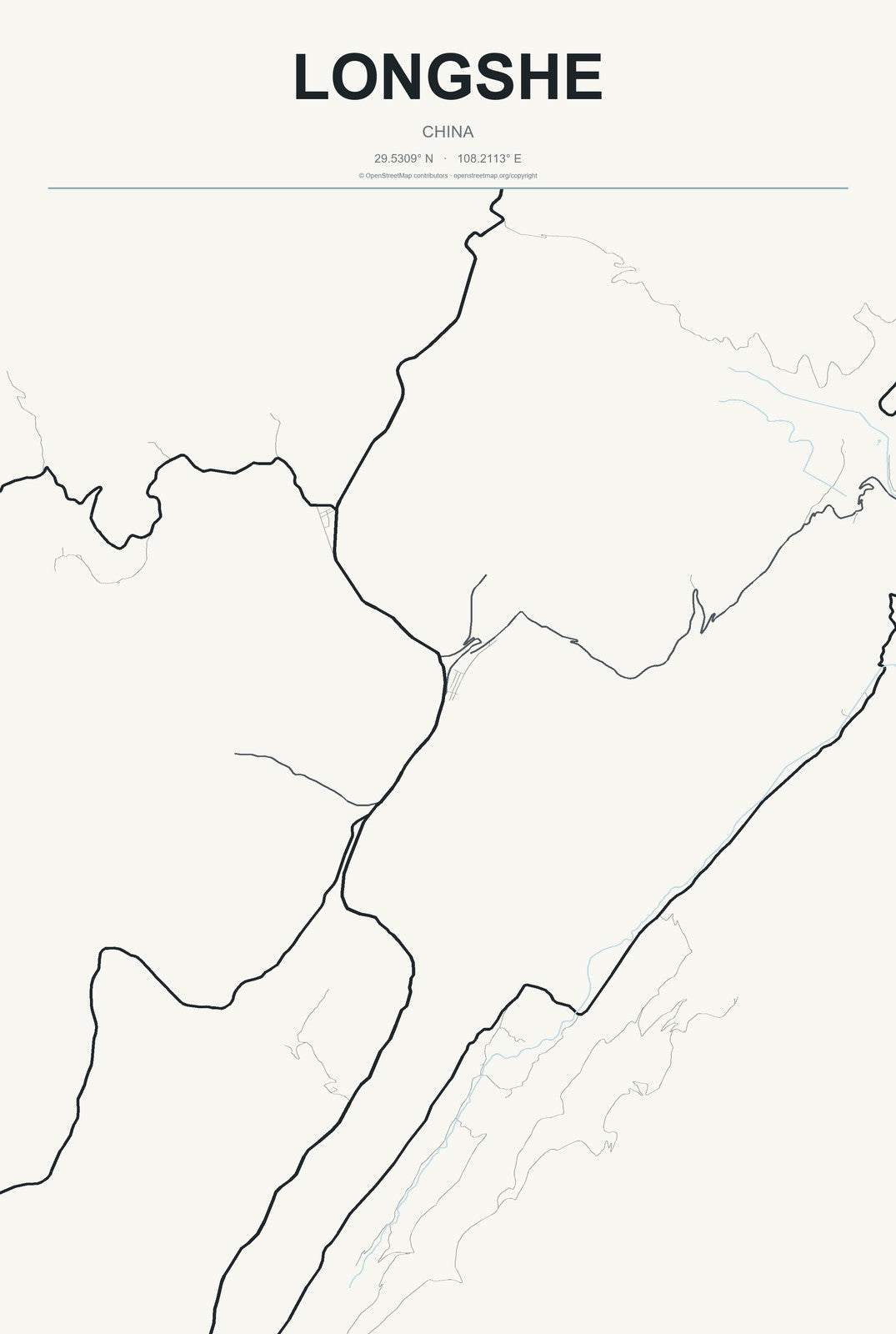 Longshe, China City Map Aluminum Sign in Headline Atlas style