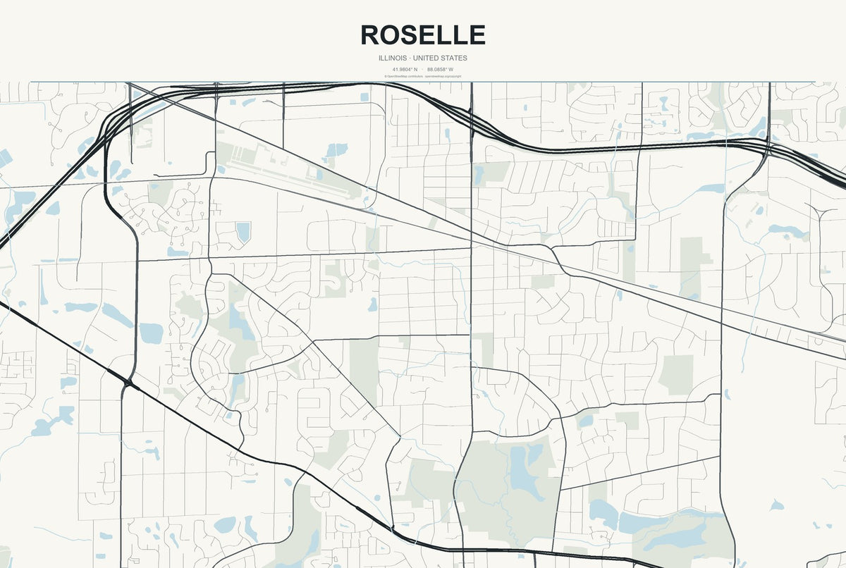 Roselle, Illinois City Map Aluminum Sign in Headline Atlas style