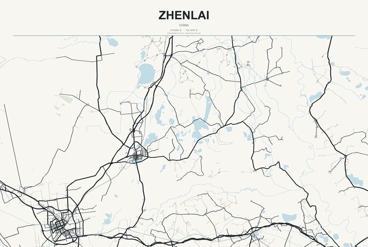 Zhenlai, China City Map Aluminum Sign in Headline Atlas style