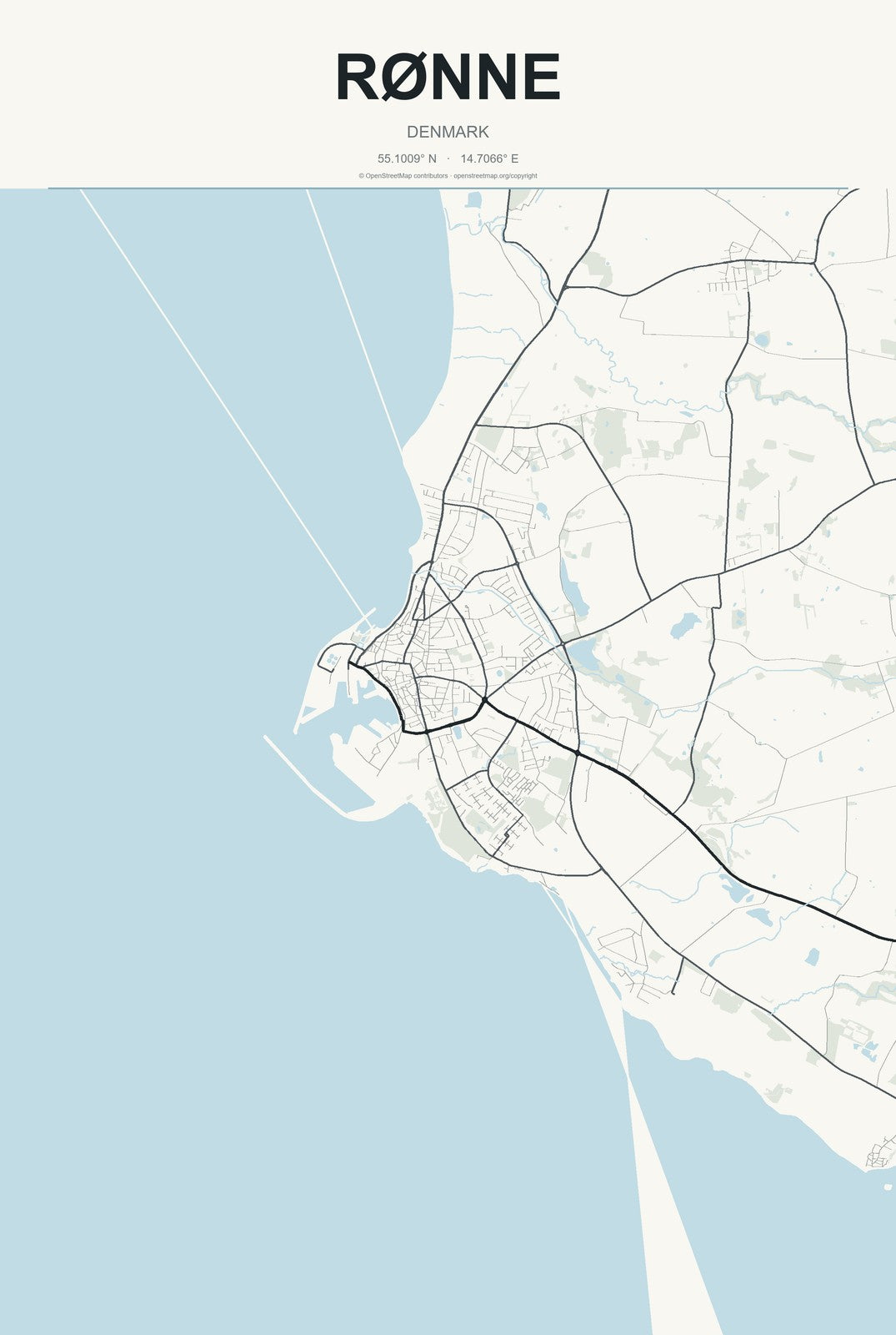 Rønne, Denmark City Map Aluminum Sign in Headline Atlas style