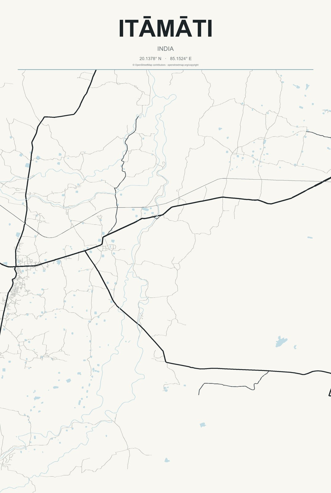 Itāmāti, India City Map Aluminum Sign in Headline Atlas style