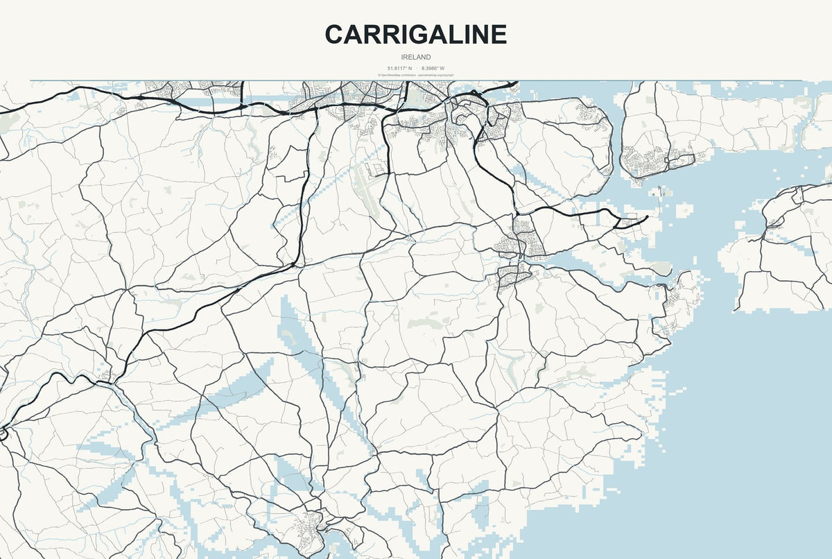 Carrigaline, Ireland City Map Aluminum Sign in Headline Atlas style