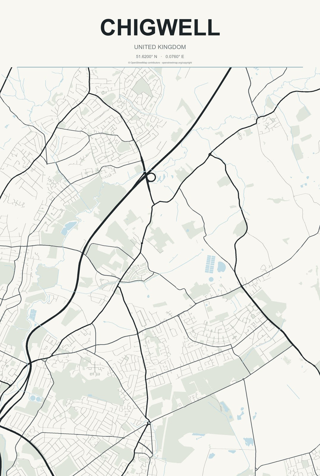 Chigwell, United Kingdom City Map Aluminum Sign in Headline Atlas style