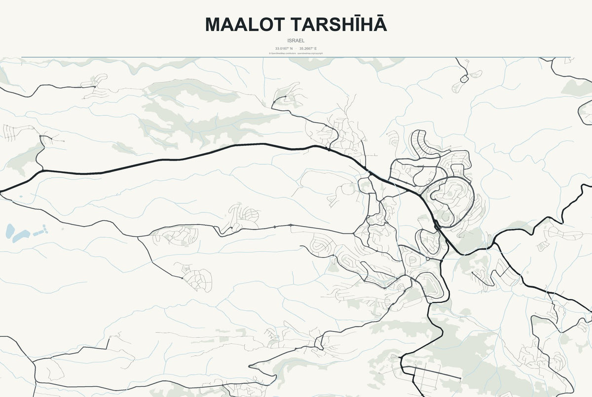 maalot Tarshīhā, Israel City Map Aluminum Sign in Headline Atlas style
