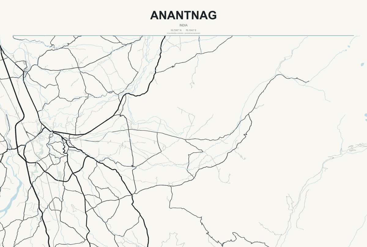 Anantnag, India City Map Aluminum Sign in Headline Atlas style