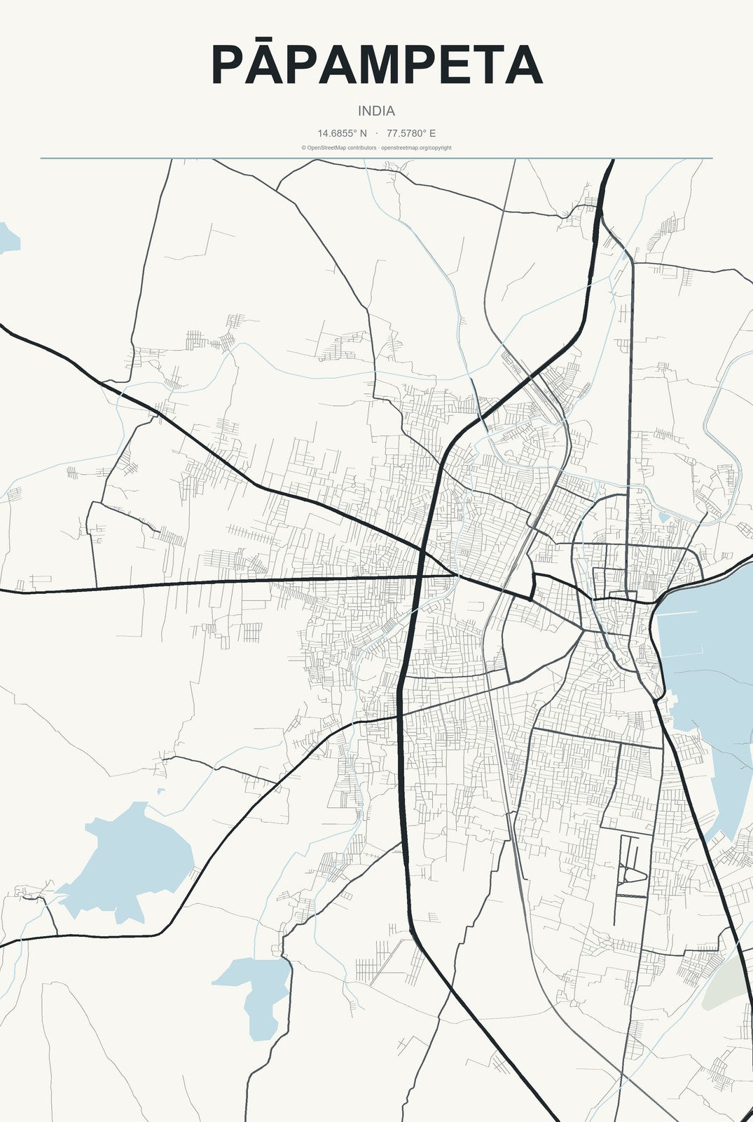 Pāpampeta, India City Map Aluminum Sign in Headline Atlas style