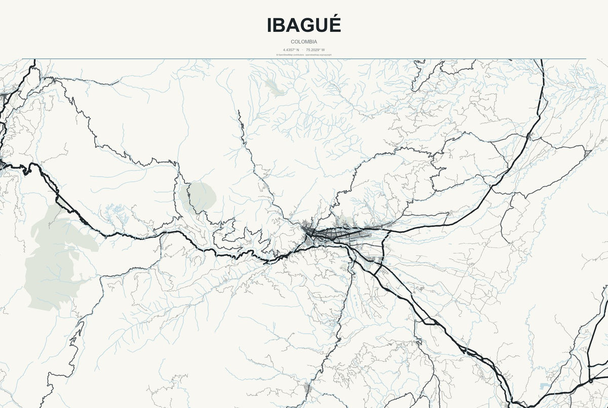 Ibagué, Colombia City Map Aluminum Sign in Headline Atlas style