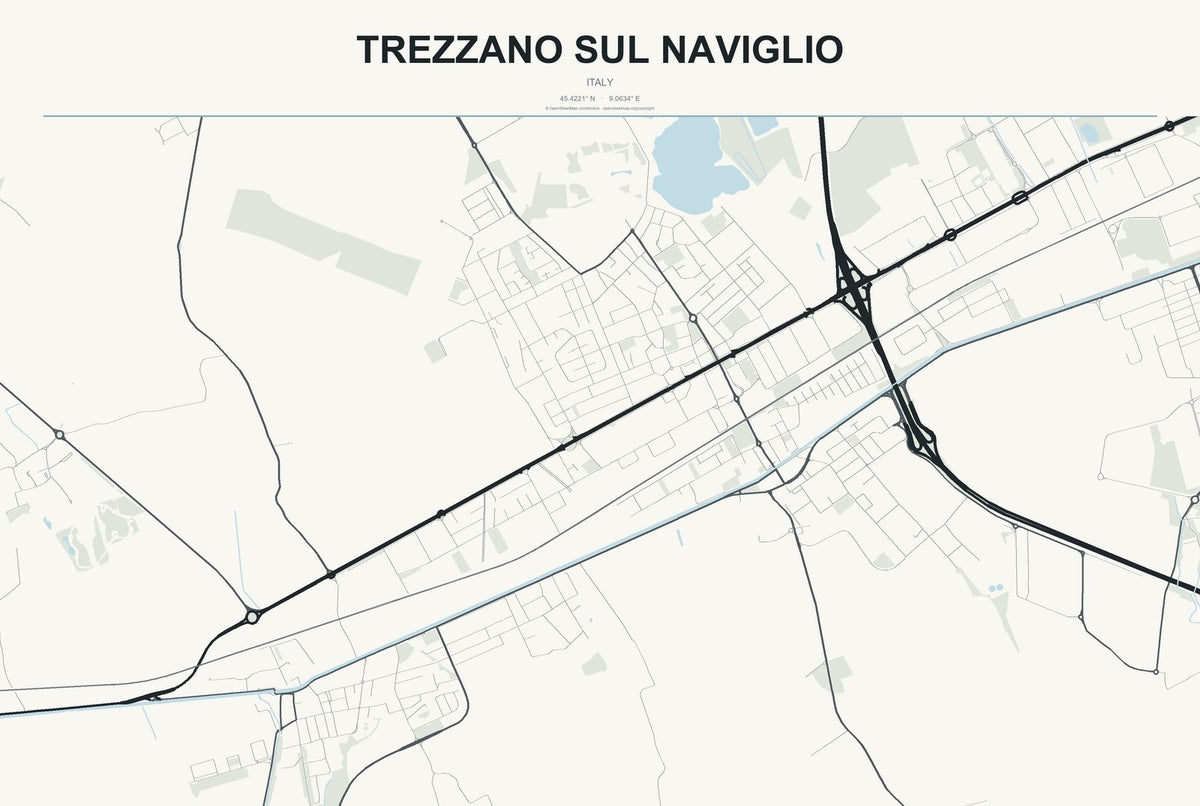 Trezzano sul Naviglio, Italy City Map Aluminum Sign in Headline Atlas style