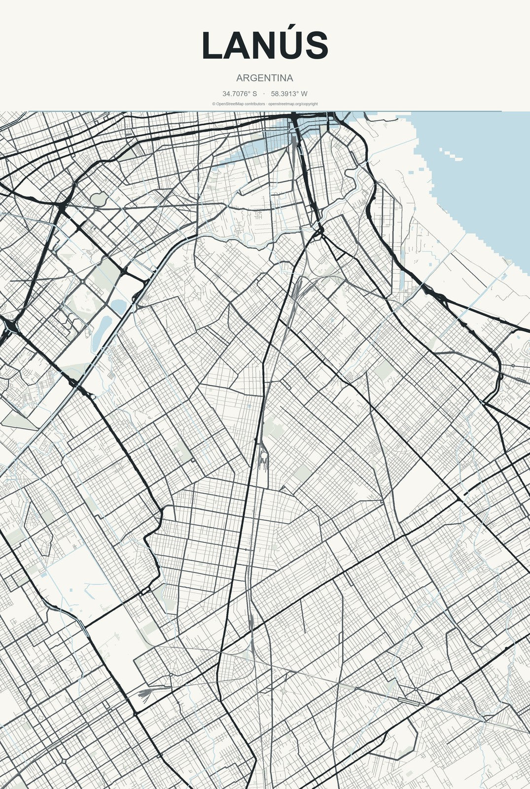 Lanús, Argentina City Map Aluminum Sign in Headline Atlas style