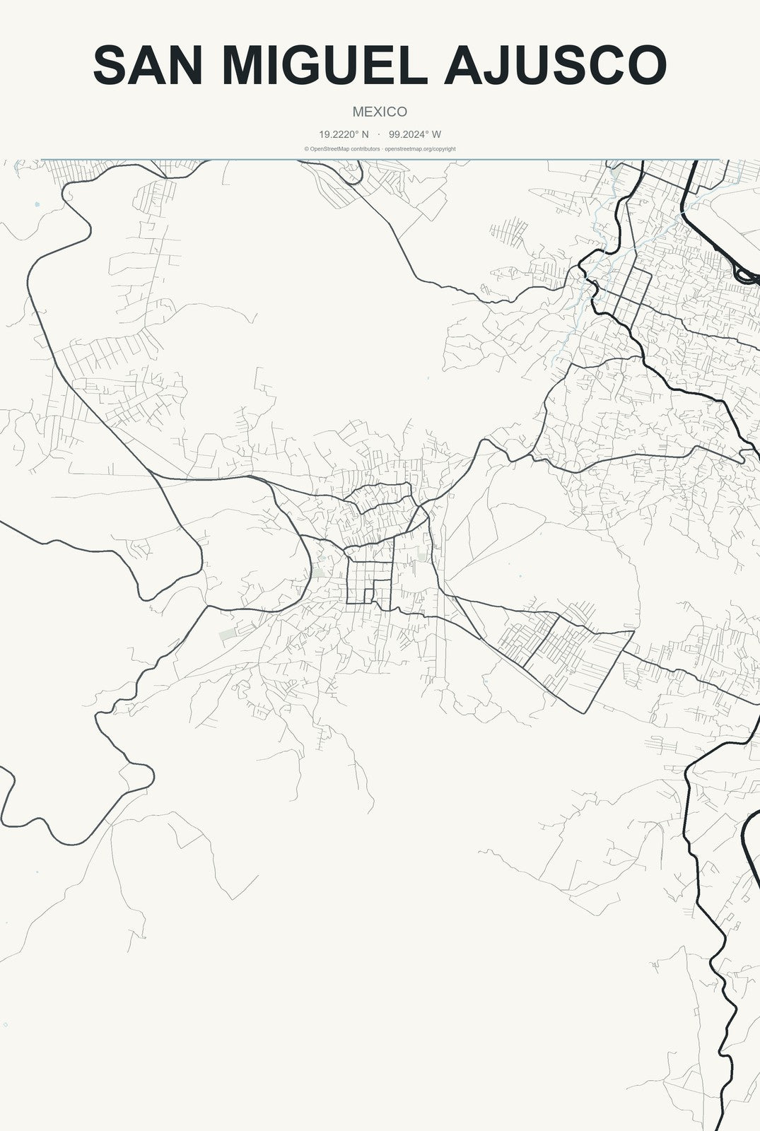 San Miguel Ajusco, Mexico City Map Aluminum Sign in Headline Atlas style