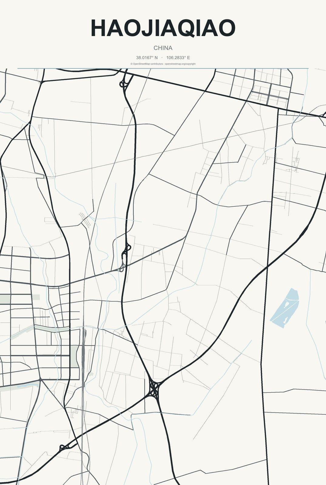 Haojiaqiao, China City Map Aluminum Sign in Headline Atlas style