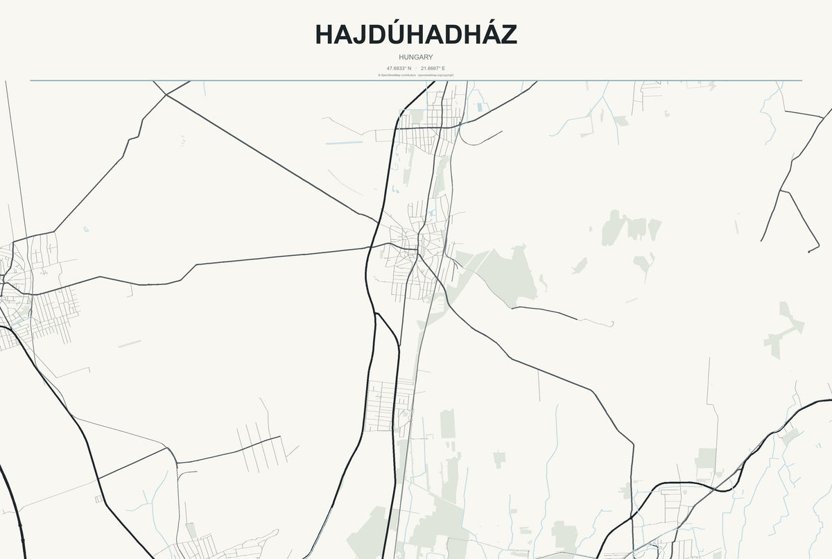Hajdúhadház, Hungary City Map Aluminum Sign in Headline Atlas style