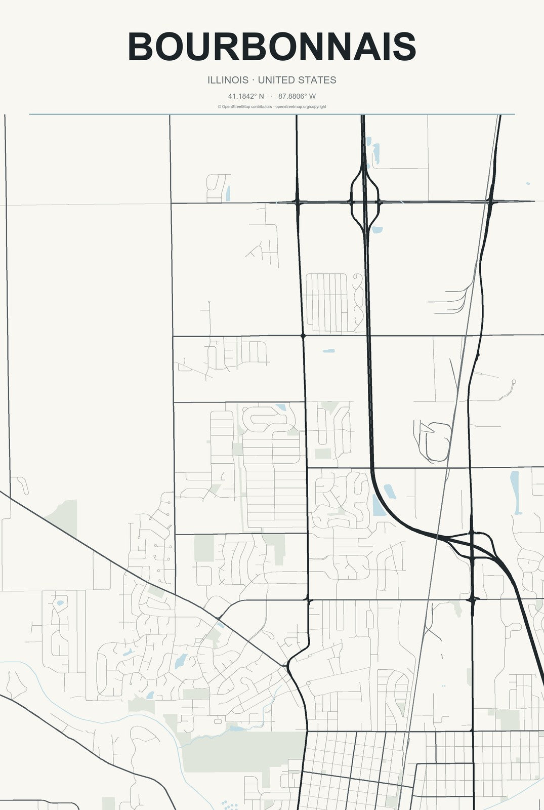 Bourbonnais, Illinois City Map Aluminum Sign in Headline Atlas style