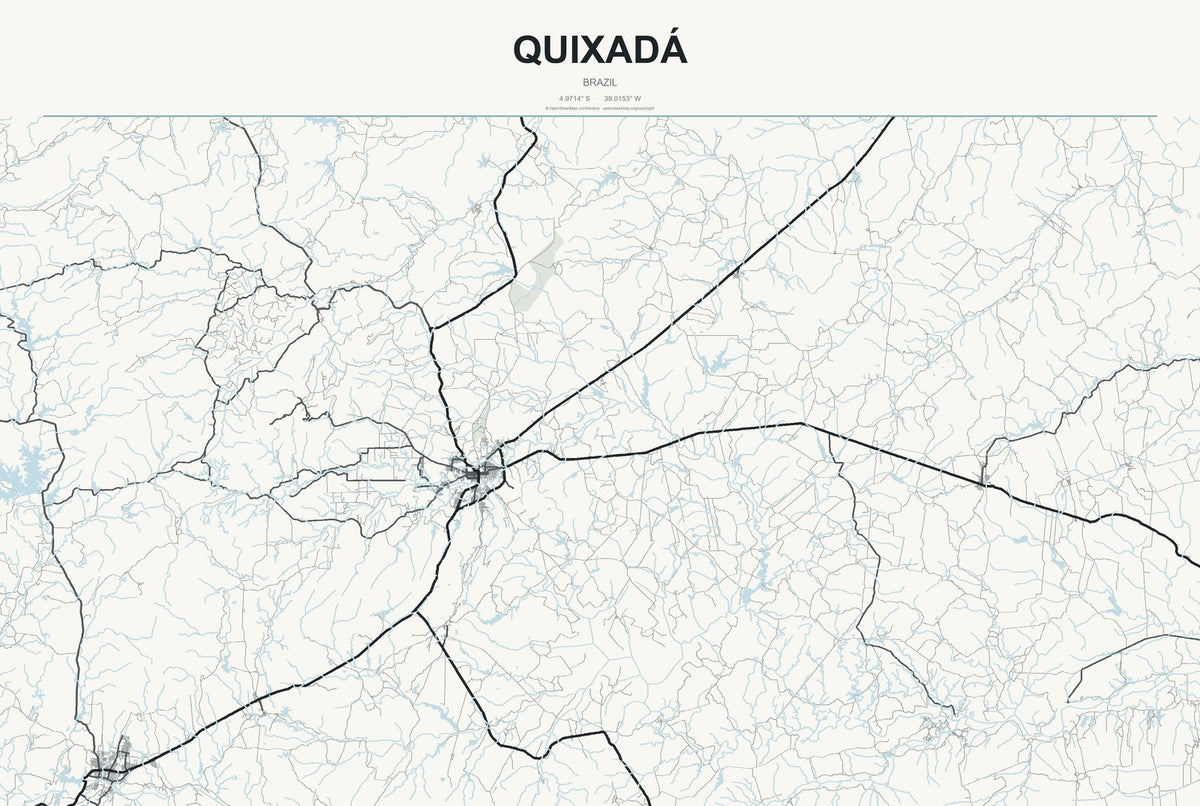Quixadá, Brazil City Map Aluminum Sign in Headline Atlas style