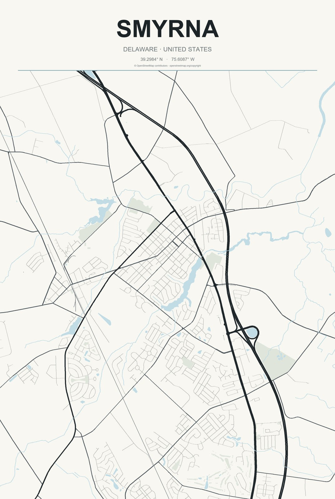Smyrna, Delaware City Map Aluminum Sign in Headline Atlas style