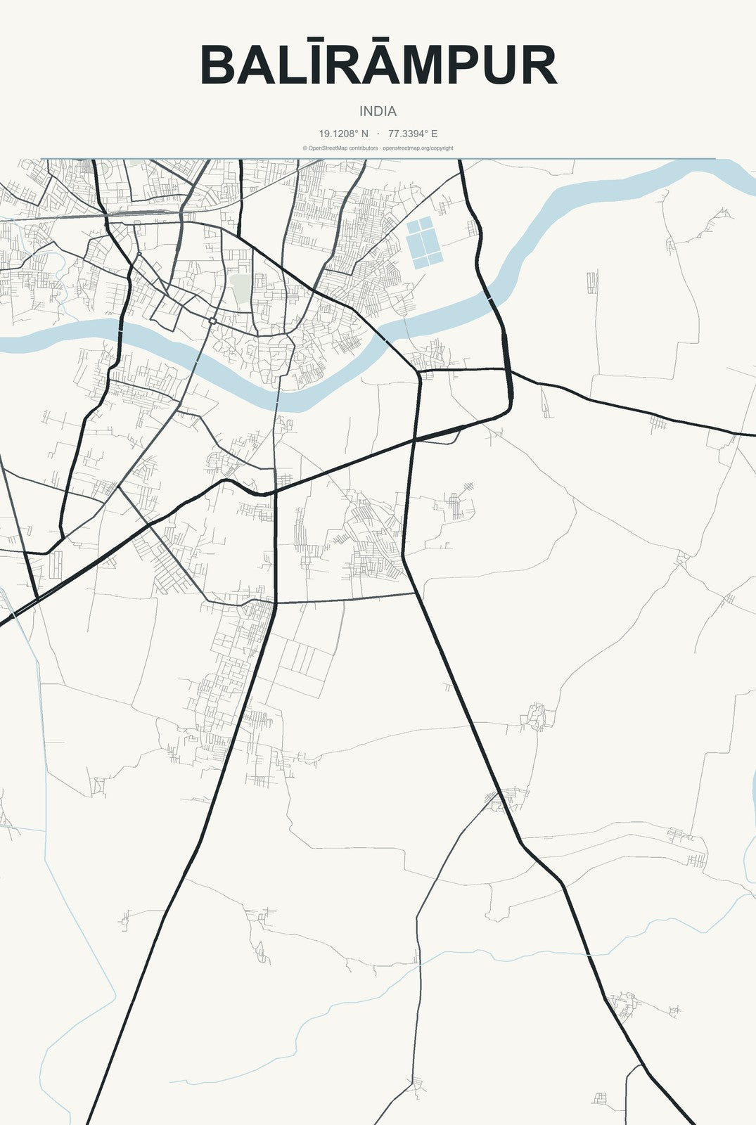 Balīrāmpur, India City Map Aluminum Sign in Headline Atlas style