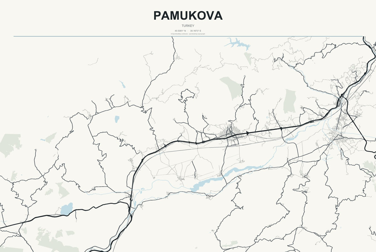 Pamukova, Turkey City Map Aluminum Sign in Headline Atlas style